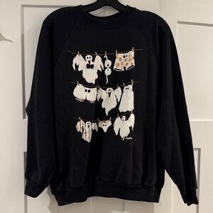 Hanes Activewear Adult Black Halloween Ghost Crewneck Sweatshirt, Size XL